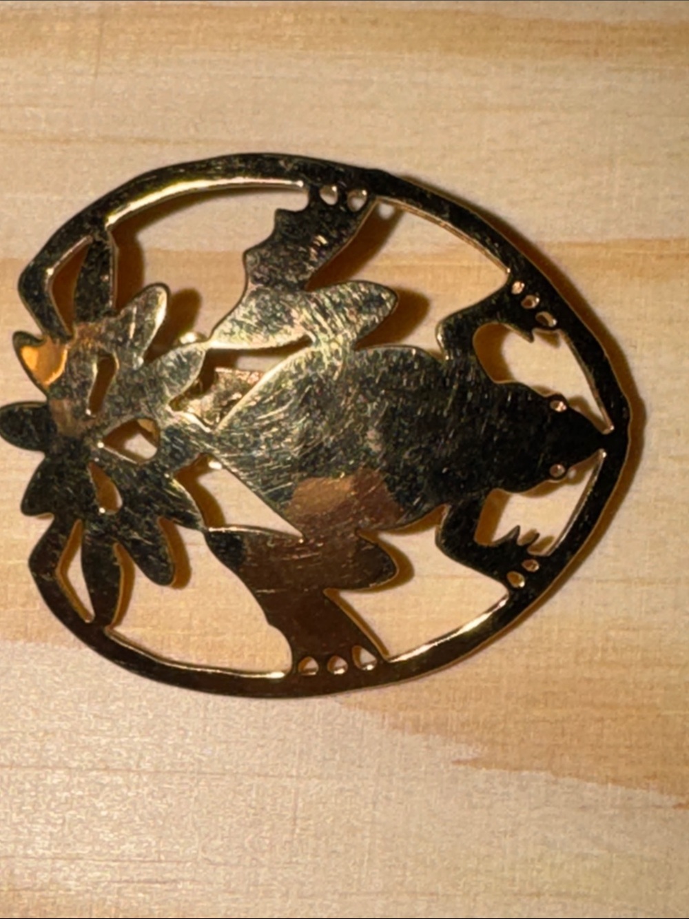 Gold Floral Cutout Frog Brooch